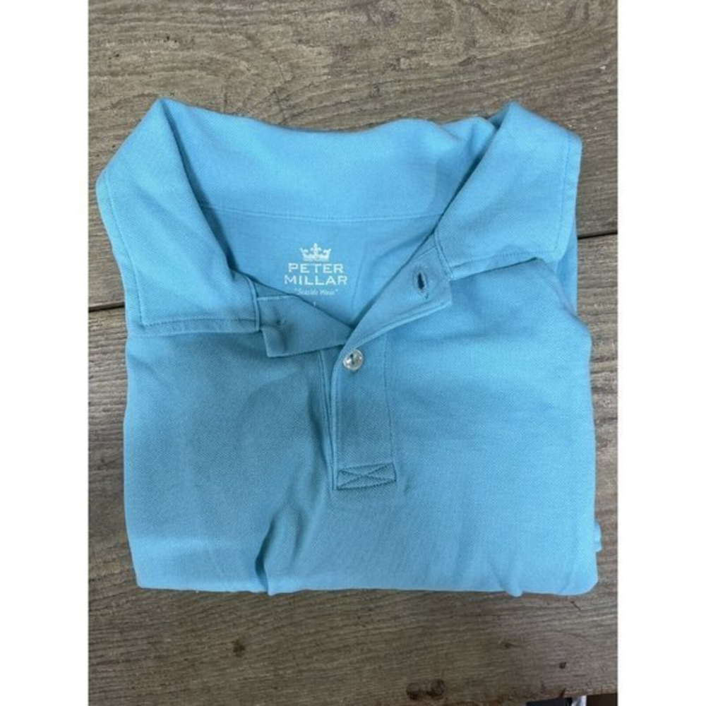 Peter Millar Mens Polo‎ Shirt Large Blue Seaside Wash Short Sleeve